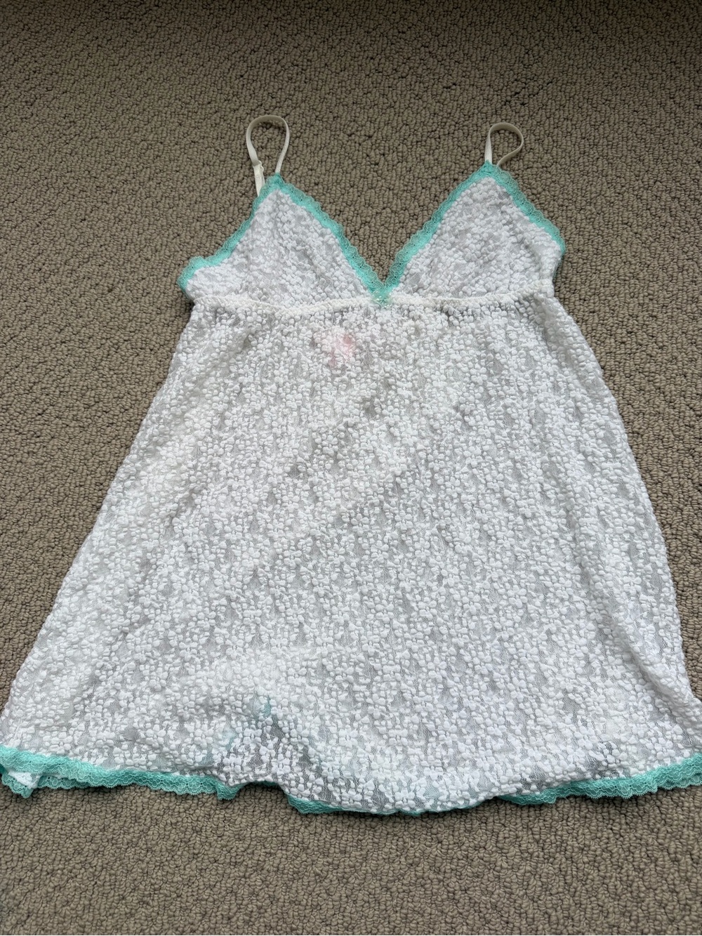 Victorias Secret White Lace Chemise with Aqua Trim